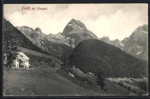 AK Predil, Ortsansicht mit dem Mangart