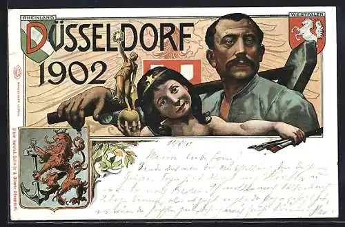 AK Düsseldorf, Industrie- und Gewerbe-Ausstellung 1902, Malerin, Handwerker