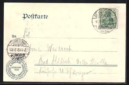 AK Düsseldorf, Industrie- und Gewerbe-Ausstellung 1902, Malerin, Handwerker