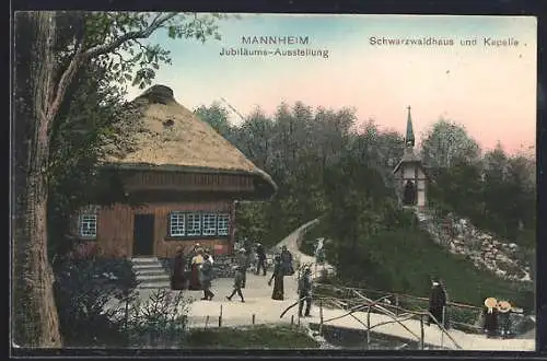 AK Mannheim, Jubiläums-Ausstellung 1907, Schwarzwaldhaus und Kapelle