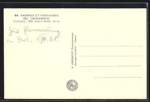 AK Paris, Exposition internationale 1937, Les Bassins et Fontaines du Trocadero