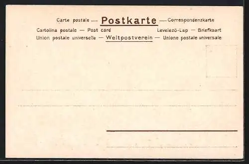 Steindruck-AK Mann läuft an einem weissem Haus entlang