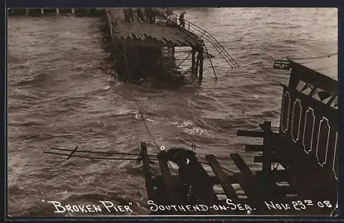 AK Southend-on-Sea, Broken Pier 23. November 1908