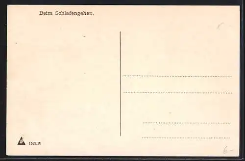 AK Beim Schlafengehen, Mutter am Bett der Tochter, Puppe liegt auf der Decke
