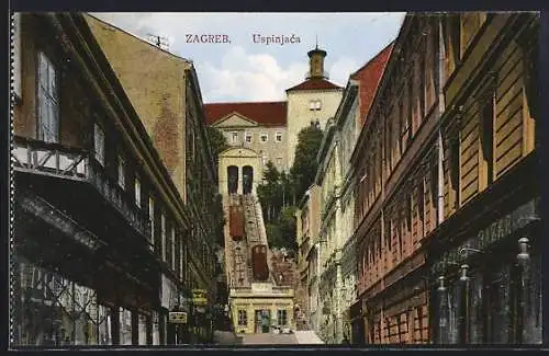 AK Zagreb, Strassenpartie mit Bergbahn