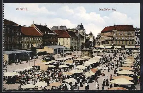 AK Zagreb, Jelacicev trg, Place du banus Jelacic, Strassenbahn