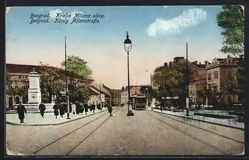 AK Belgrad, König-Milan-Strasse, Strassenbahn