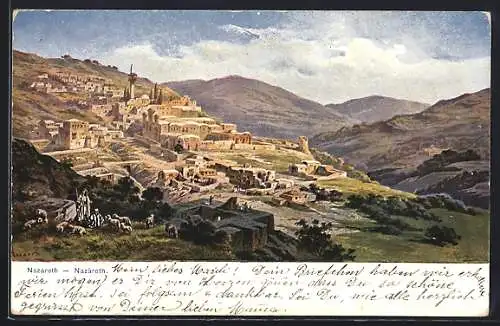 Künstler-AK Friedrich Perlberg: Nazareth, Hirten vor dem Ort