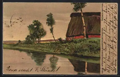 Künstler-Lithographie Worpsweder Künstlerkolonie: Trübes Wetter