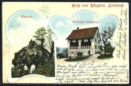 AK Erlenbach /ZH, Gasthaus Pflugstein, Leute am Pflugstein