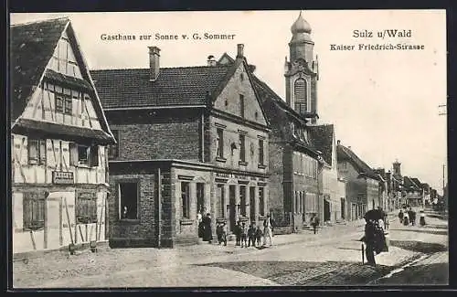 AK Sulz, Kaiser Friedrich-Strasse mit Gasthaus zur Sonne