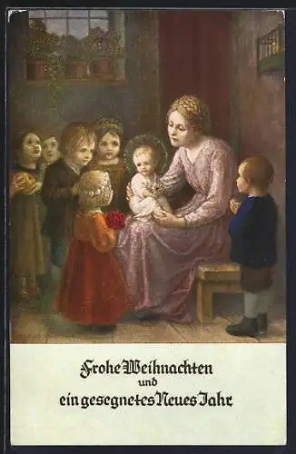 Künstler-AK Hans Huber-Sulzemoos: Eine Frau zeigt Waisenkindern das Christuskind