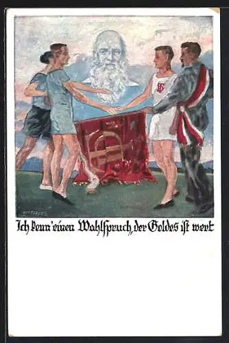 Künstler-AK Otto Amtsberg: Turner reichen sich die Hände im Geiste Turnvater Jahns