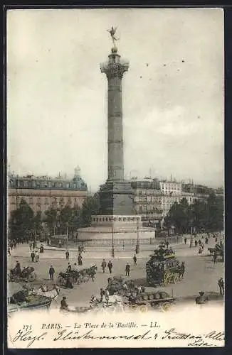 AK Paris, La Place de la Bastille, Colonne de Juillet, Julisäule