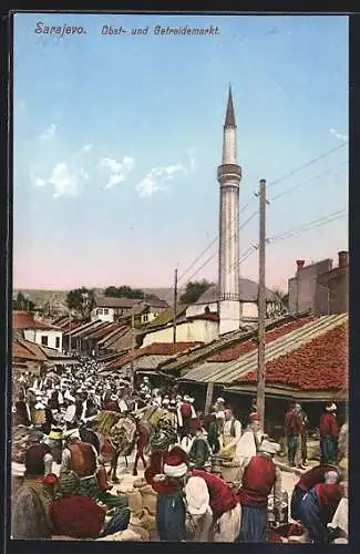 AK Sarajevo, Händler auf dem Obst- und Getreidemarkt