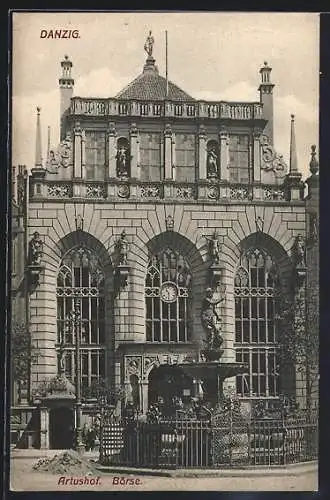AK Danzig, Artushof, Börse und Brunnen