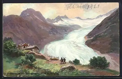 Künstler-AK Berliner Hütte mit Horngletscher im Zillertal