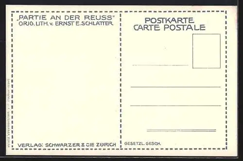 Künstler-AK Ernst E.Schlatter: Luzern, Partie an der Reusse