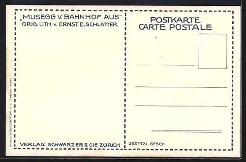 Künstler-AK Ernst E.Schlatter: Luzern, Musegg vom Bahnhof aus gesehen