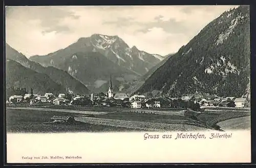 AK Mayrhofen /Zillerthal, Totalansicht gegen die Berge
