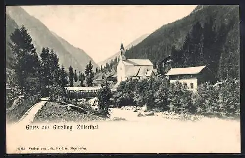 AK Ginzling / Zillerthal, Teilansicht mit Kirche
