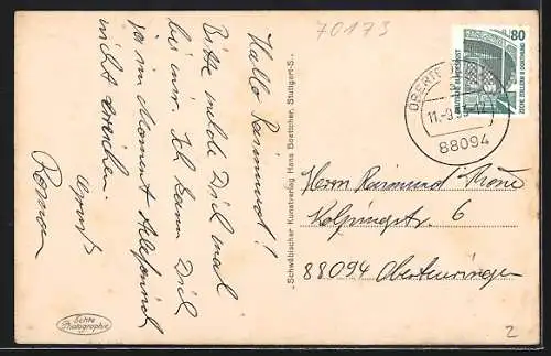 AK Stuttgart, Hauptbahnhof mit Strassenbahn davor