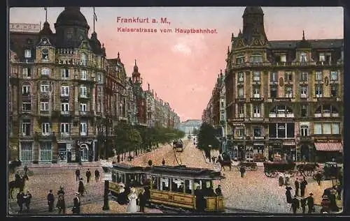 AK Frankfurt, Kaiserstrasse vom Hauptbahnhof, Strassenbahn