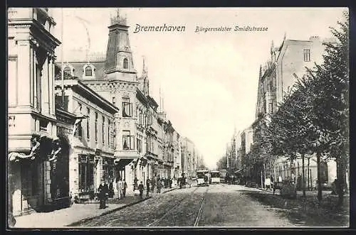 AK Bremerhaven, Strassenbahnen in der Bürgermeister Smidtstrasse