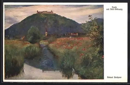 Künstler-AK Otto Stoitzner: Furth, Ortsansicht mit Stift Göttweig