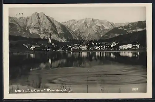 AK Seefeld i. T., Ortsansicht mit Wettersteingebirge