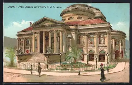 Künstler-AK Palermo, Teatro Massimo dell` architetto G. B. F. Basile