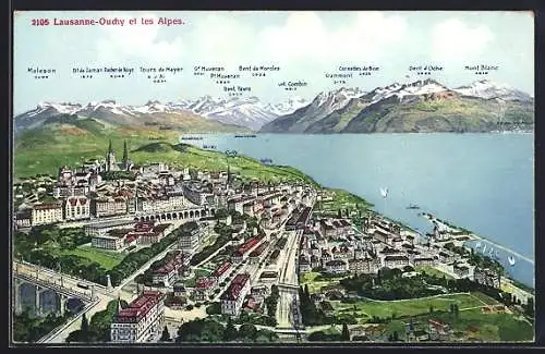 AK Lausanne-Ouchy, Ortsansicht et les Alpes
