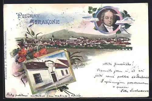 Künstler-AK Strakonic, Rodný Domek Celakovského, Frant. Lad. Celakovsky