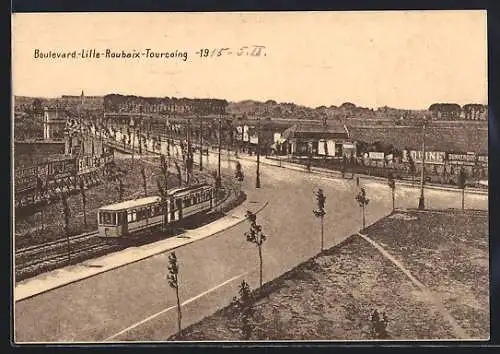 AK Lille, Strassenbahn, Boulevard-Lille-Roubaix-Tourcoing