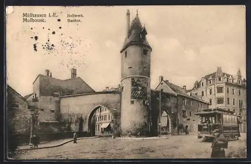 AK Mülhausen i. E., Bollwerk, Strassenbahn