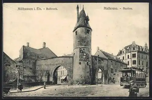 AK Mülhausen i. E., Bollwerk, Strassenbahn