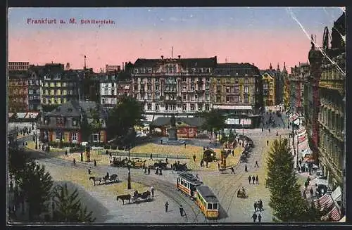 AK Frankfurt a. Main, Strassenpartie, Schillerplatz, Strassenbahn