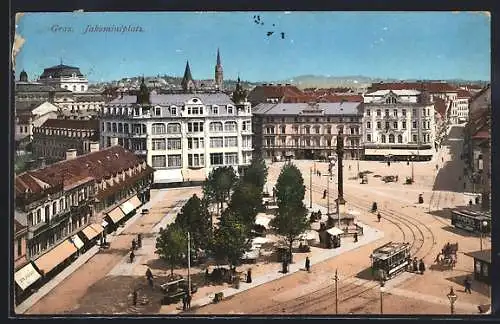 AK Graz, Jakominiplatz, Strassenbahn
