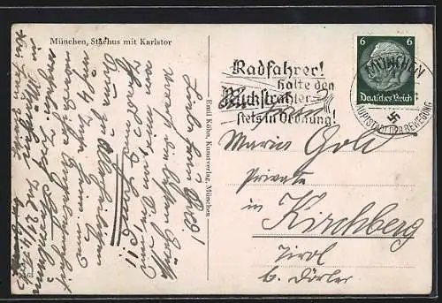 AK München, Stachus mit Karlstor und Strassenbahnen