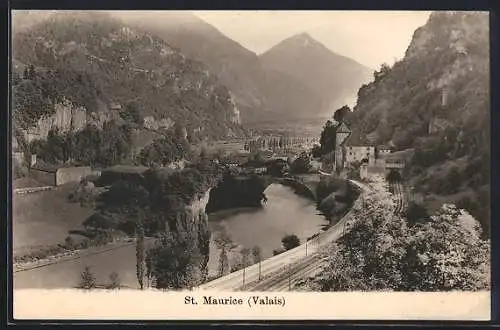 AK St. Maurice, an der Eisenbahnstrecke, Talpanorama