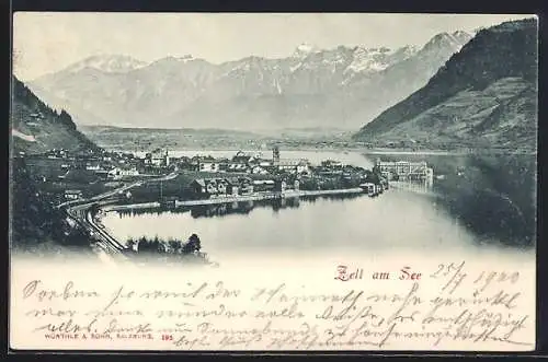 AK Zell am See, Totale mit See und Gebirgswand