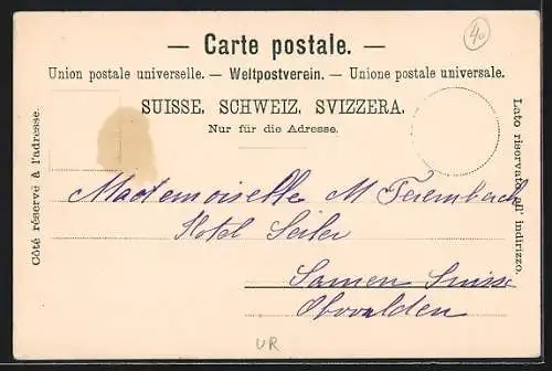 Mondschein-AK Flüelen, Ortsansicht mit Bergpanorama