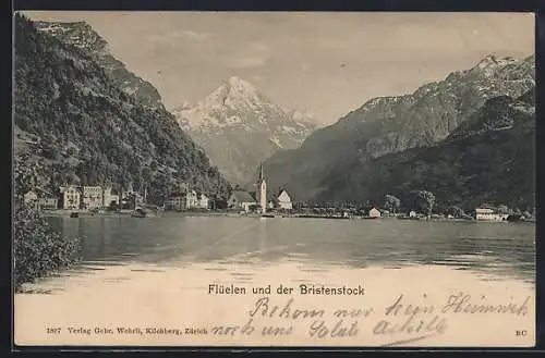 AK Flüelen, Ortsansicht mit dem Bristenstock