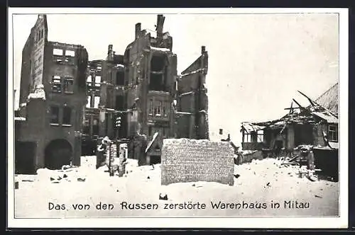 AK Mitau, Zerstörtes Warenhaus im Winter