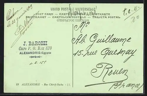 AK Alexandria, Rue Cherif-Pacha, Strassenpartie mit Kutschen