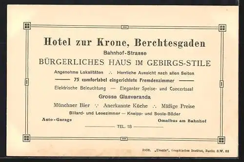 AK Berchtesgaden, Hotel und Pension Krone in der Bahnhofstrasse