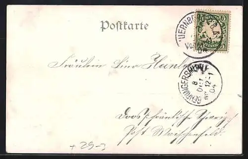 Passepartout-Lithographie Nürnberg, Einfluss der Pegnitz, Dame mit Eichenkranz