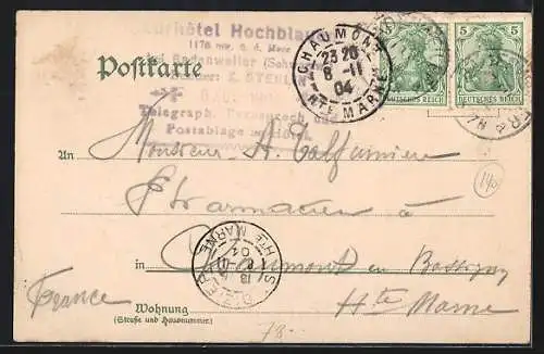 Lithographie Badenweiler, Panoramablick mit Rigi, Jura & Tödi, Hotel & Pension am Hochblauen