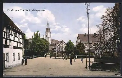 AK Thurm i. Mülsengrund, Strassenpartie mit Blick zur Kirche