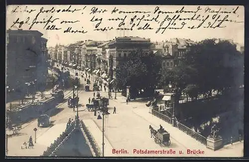 AK Berlin-Tiergarten, Potsdamer Strasse und Brücke mit Strassenbahnen